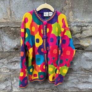 Vintage bright colorful Barbie core cardigan sweater small 90s fun abstract